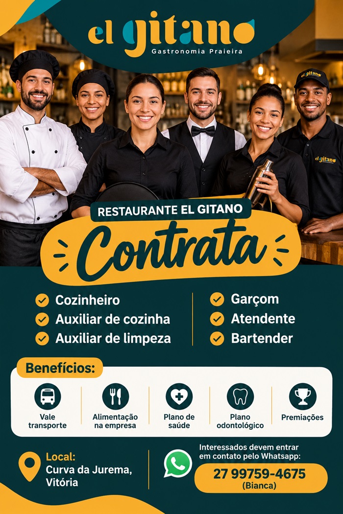 Restaurante El Gitano abre diversas vagas de Emprego