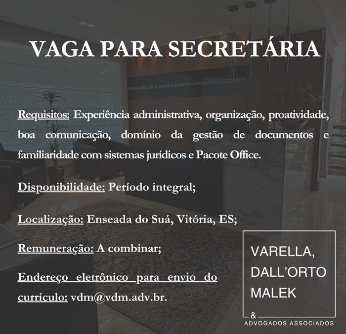 Escritório contrata Secretária