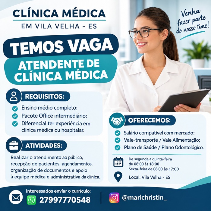 CLÍNICA MÉDICA CONTRATA ATENDENTE