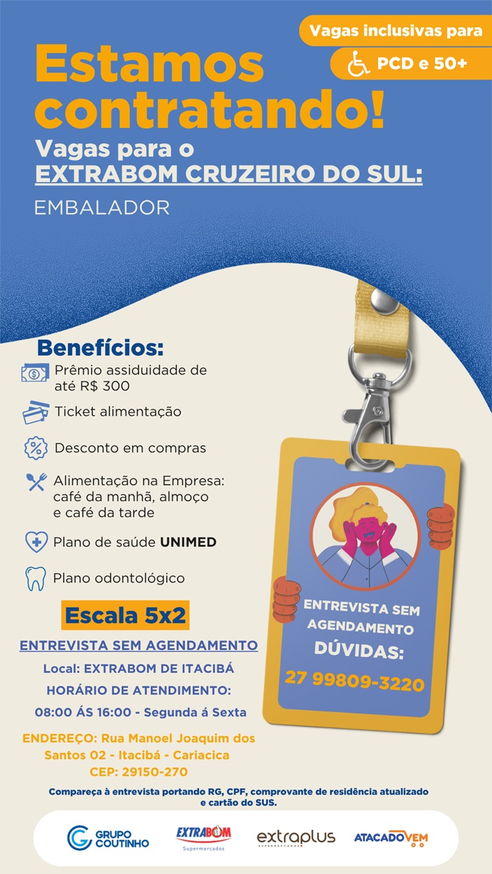 Vagas para o EXTRABOM CRUZEIRO DO SUL - Cariacica