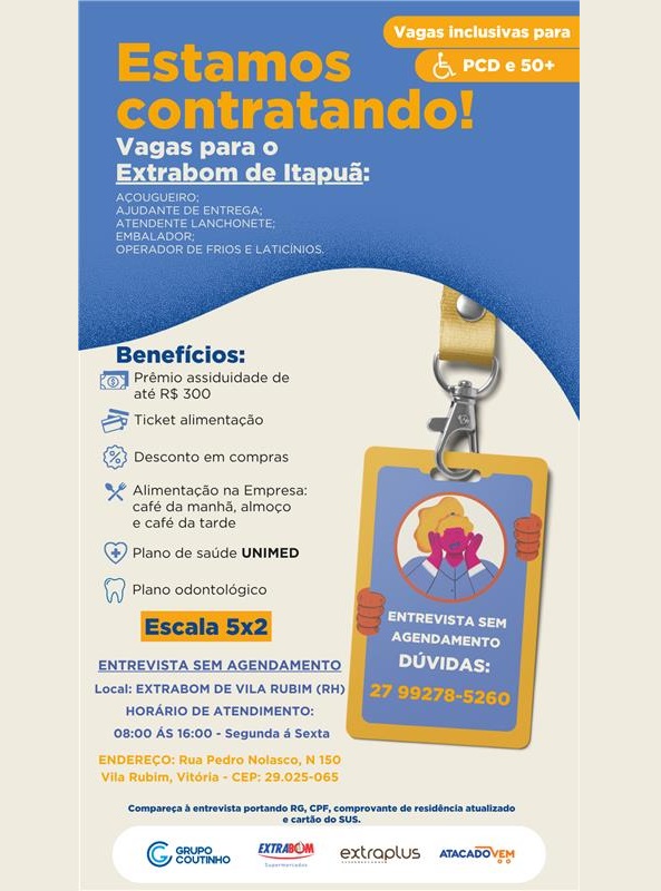 EXTRABOM - ITAPUÃ ABRE DIVERSAS VAGAS