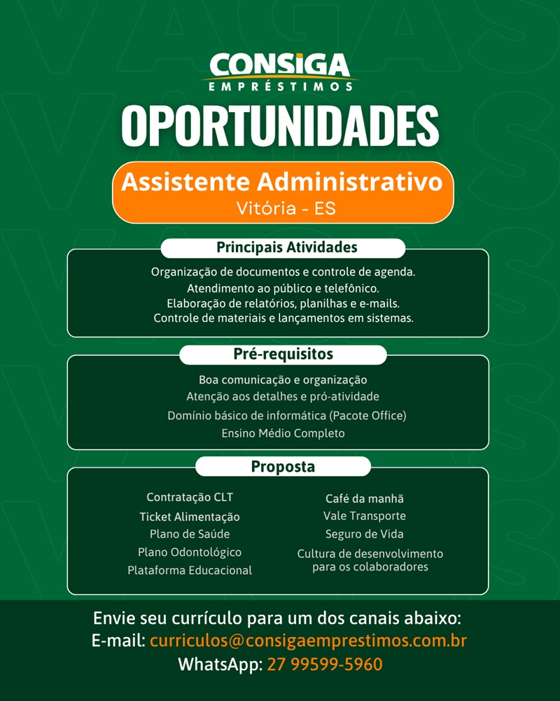 CONSIGA CONTRATA ASSISTENTE ADMINISTRATIVO