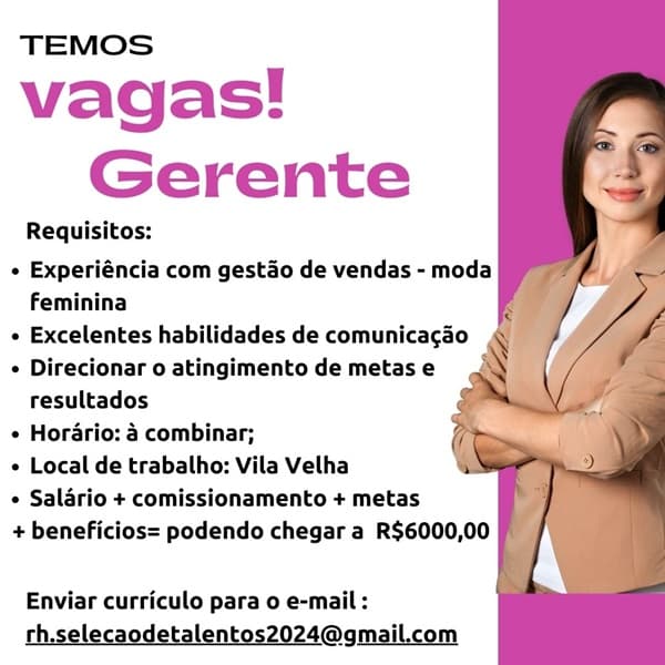 VAGA DE GERENTE