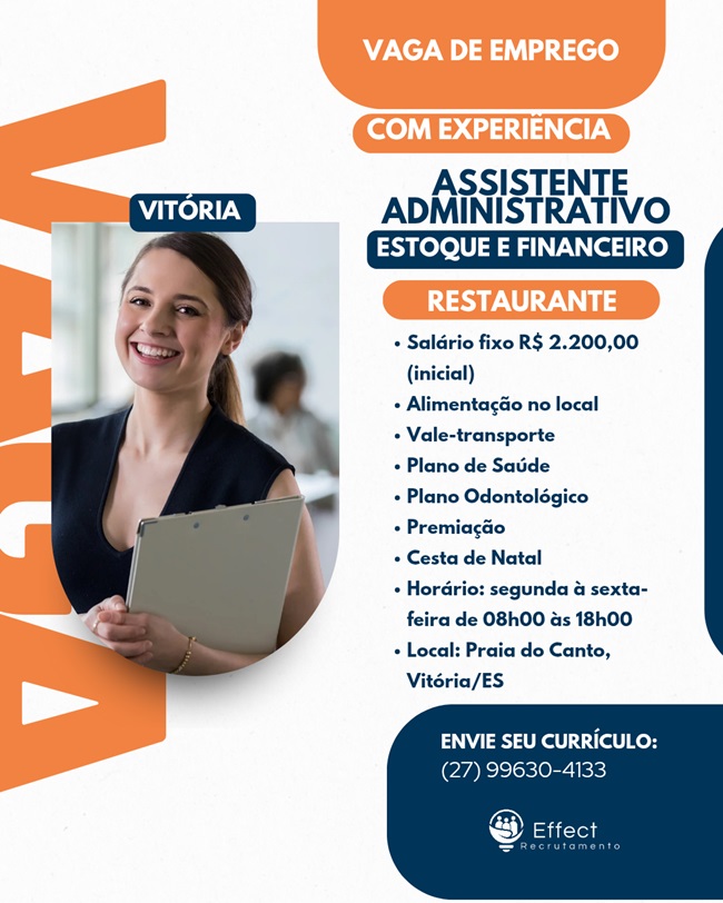 Vaga para Assistente Administrativo (Estoque e Financeiro)
