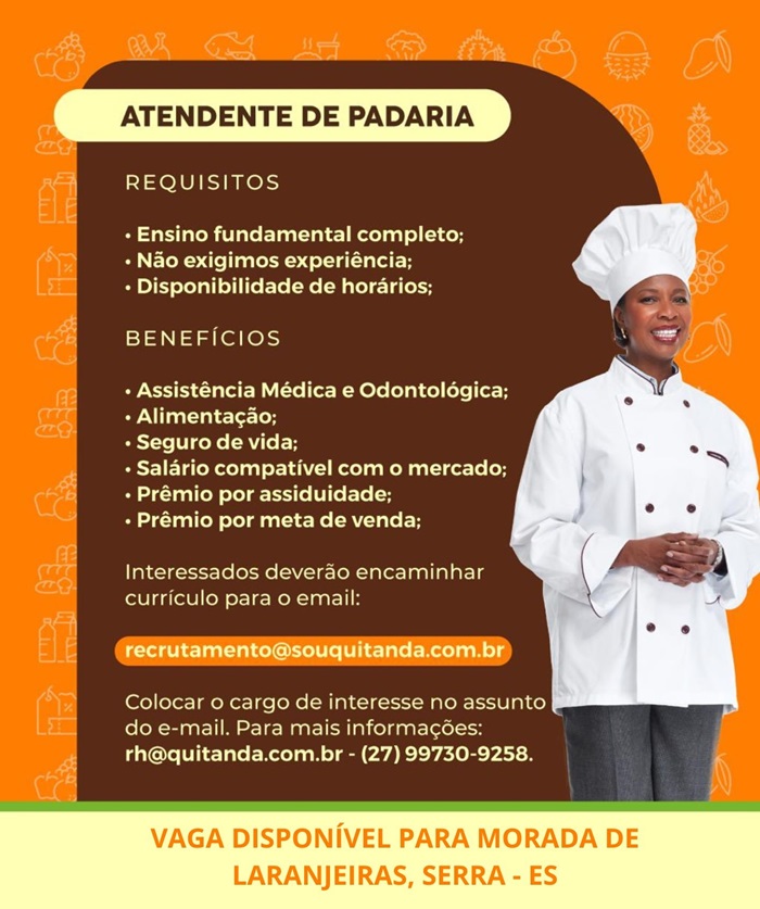 Quitanda contrata Atendente de Padaria