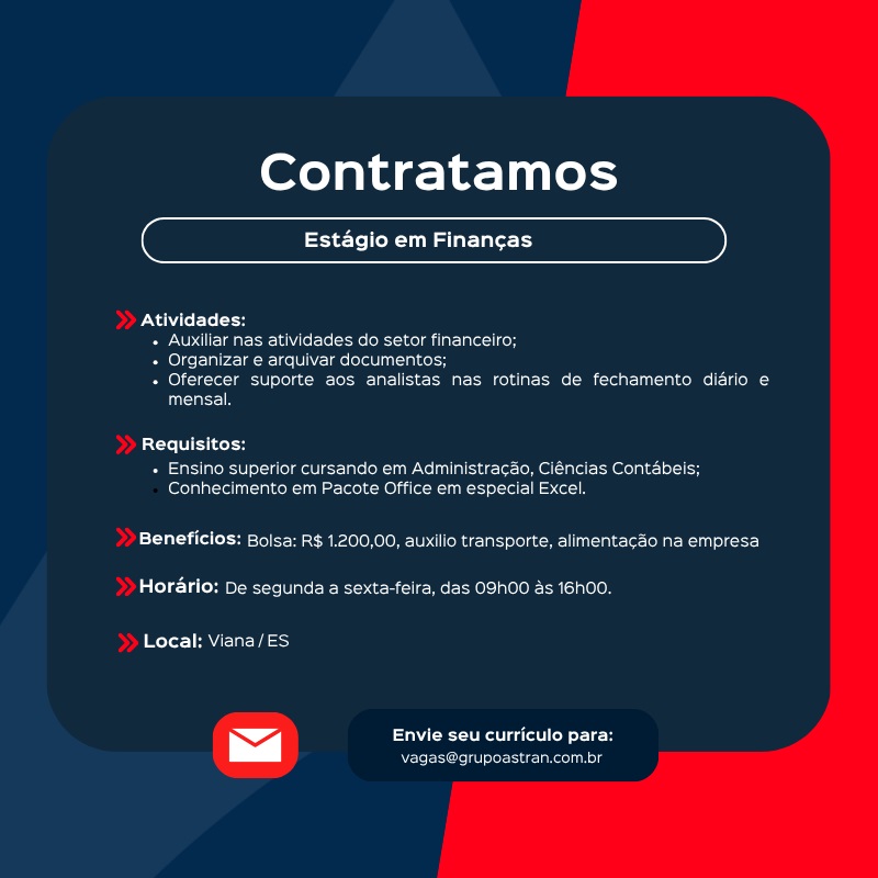 Grupo Astran contrata Estagiário(a) de Finanças