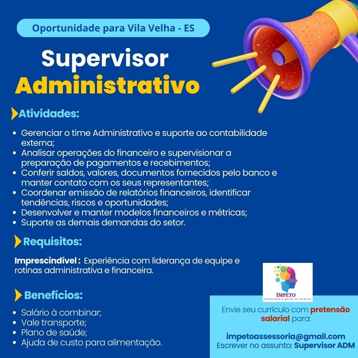 Vaga de Supervisor Administrativo