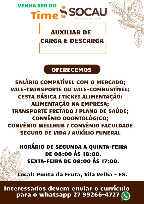 SOCAU contrata Auxiliar de Carga e Descarga