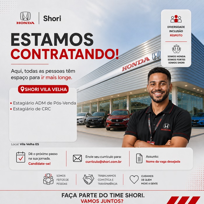 Honda Shori Vila Velha abre vagas de Emprego e Estágio