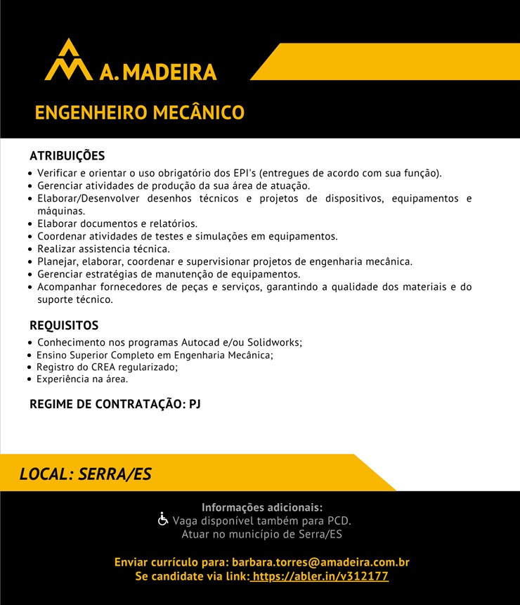 Grupo A. Madeira contrata Engenheiro Mecânico