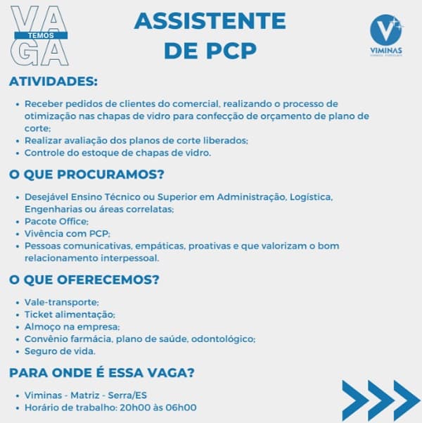 VIMINAS CONTRATA ASSISTENTE DE PCP