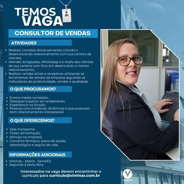 VIMINAS CONTRATA CONSULTOR DE VENDAS