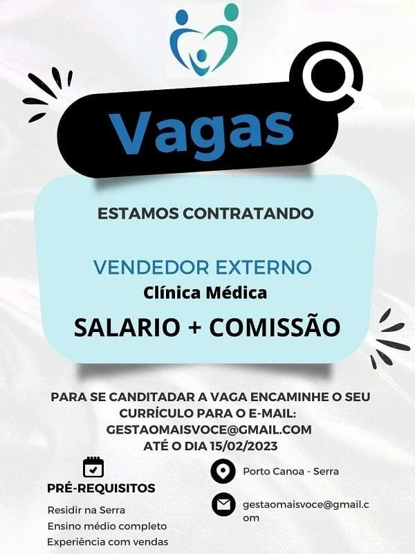 Clínica da Família contrata Vendedor Externo 