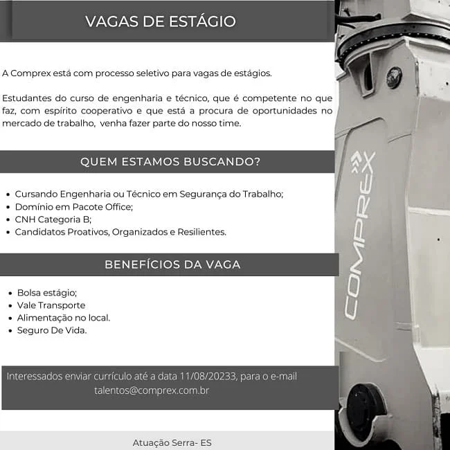 COMPREX ABRE PROCESSO SELETIVO DE ESTÁGIO