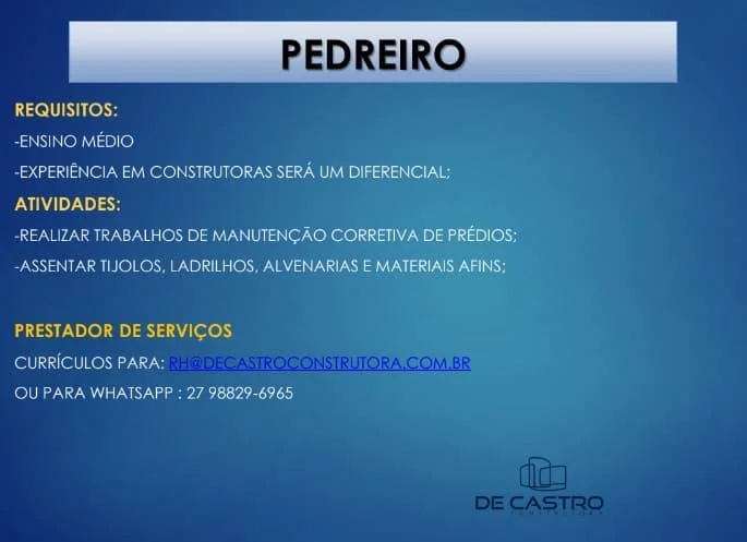 VAGA DE PEDREIRO