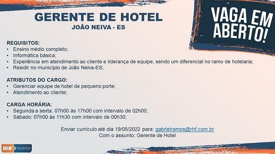 Gerente de Hotel (João Neiva/ES)