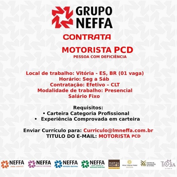 Grupo Neffa contrata Motorista PCD