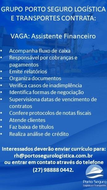 Grupo Porto Seguro contrata Assistente Financeiro