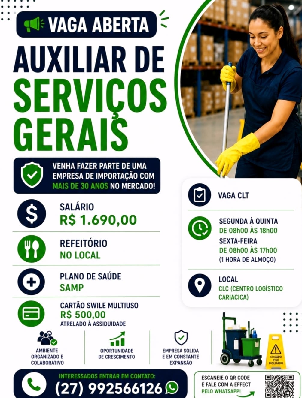 Vaga para Auxiliar de Serviços Gerais
