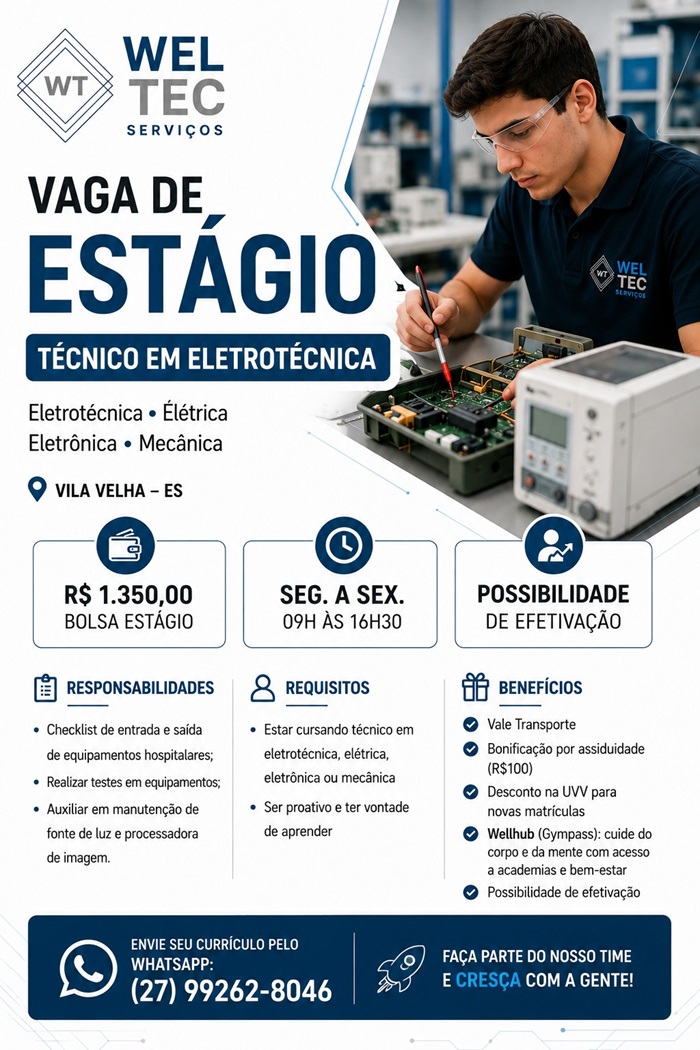 VAGA DE ESTÁGIO - TÉCNICO EM ELETROTÉCNICA