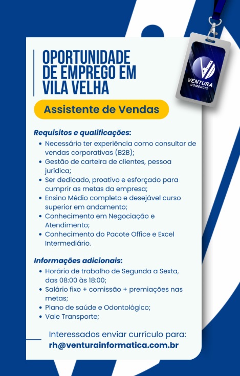 Vaga para Assistente de Vendas