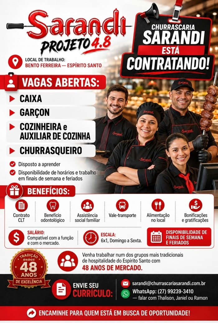Churrascaria Sarandi contrata Gerente de Restaurante Self-Service