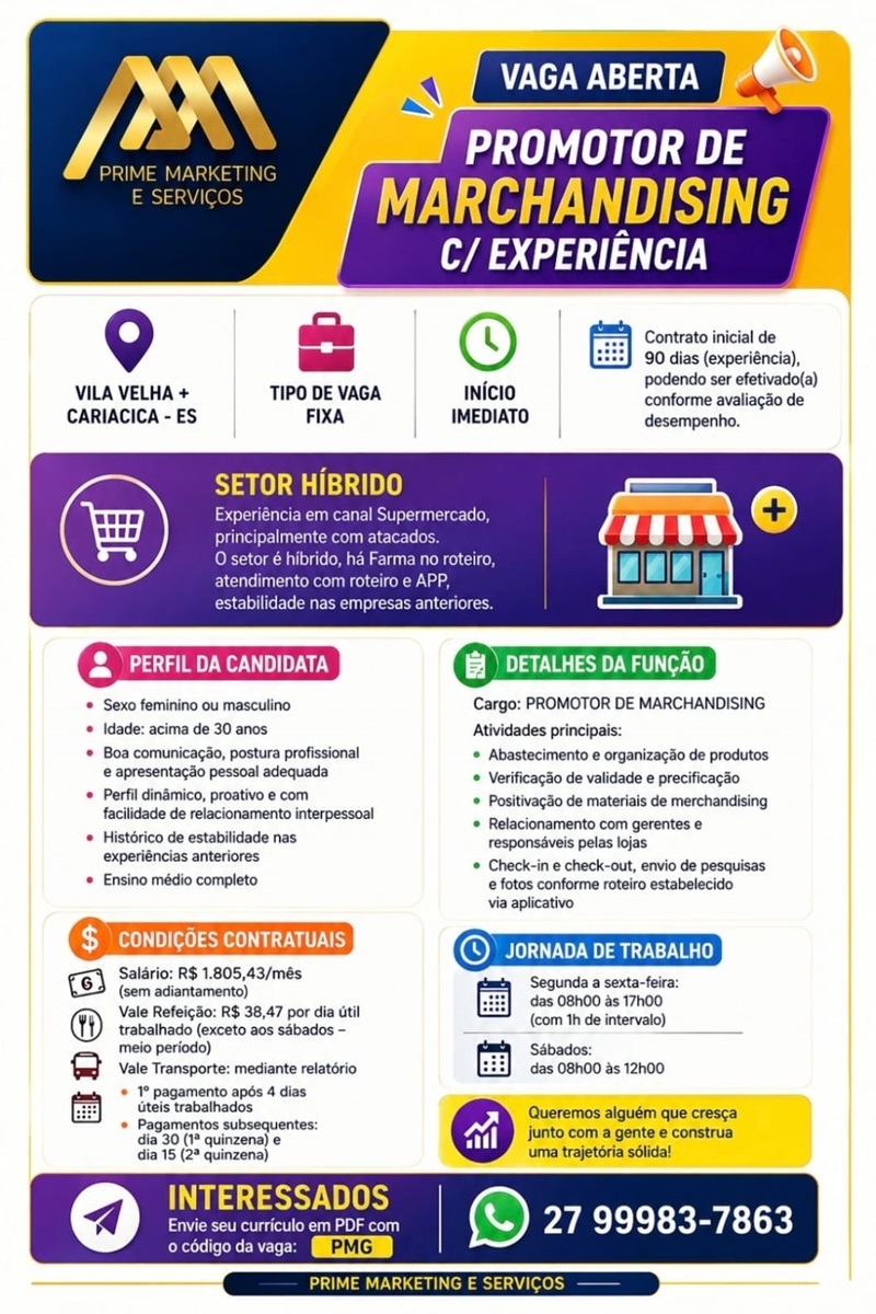 Vaga para Promotor de Merchandising (Com Experiência)