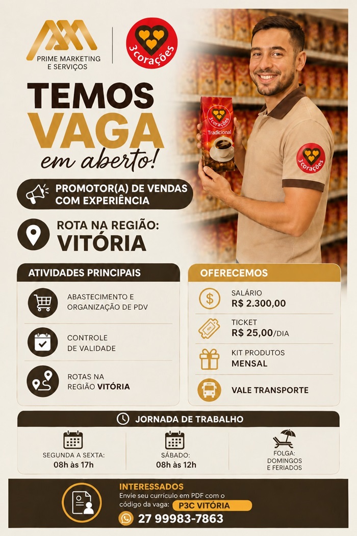PROMOTOR(A) DE VENDAS - 3CORAÇOES (VITÓRIA)