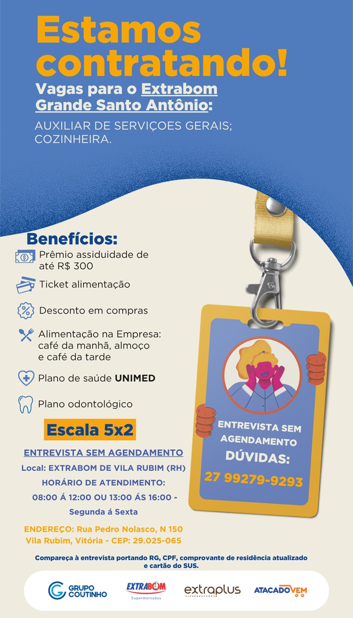 Vagas para Auxiliar de Serviços Gerais | Extrabom Grande Santo Antônio