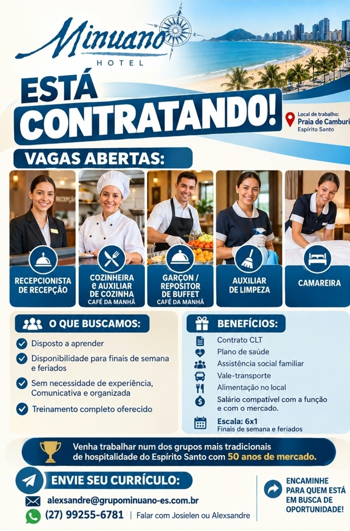 Minuano Hotel abre vagas de Emprego