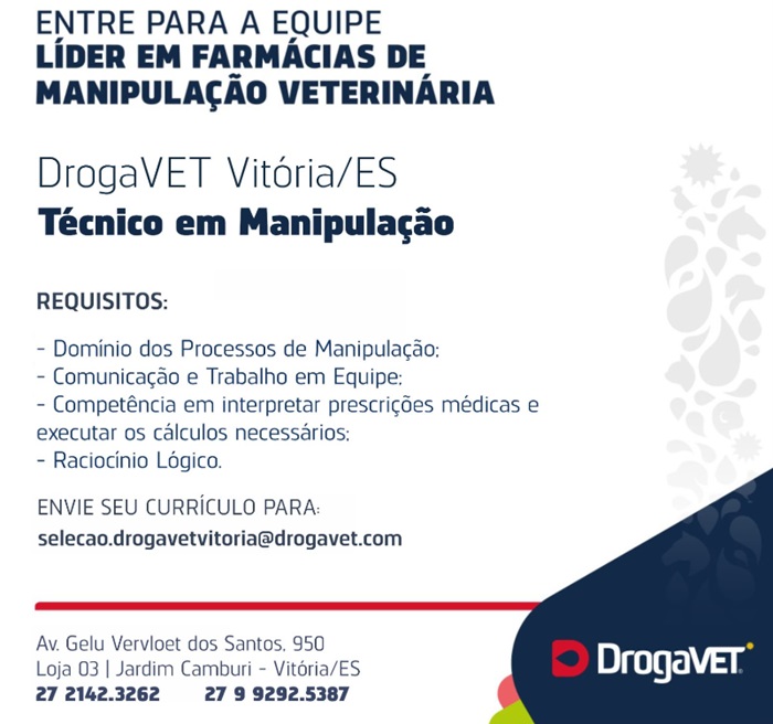 TÉCNICO EM MANIPULAÇÃO DE MEDICAMENTOS VETERINÁRIOS