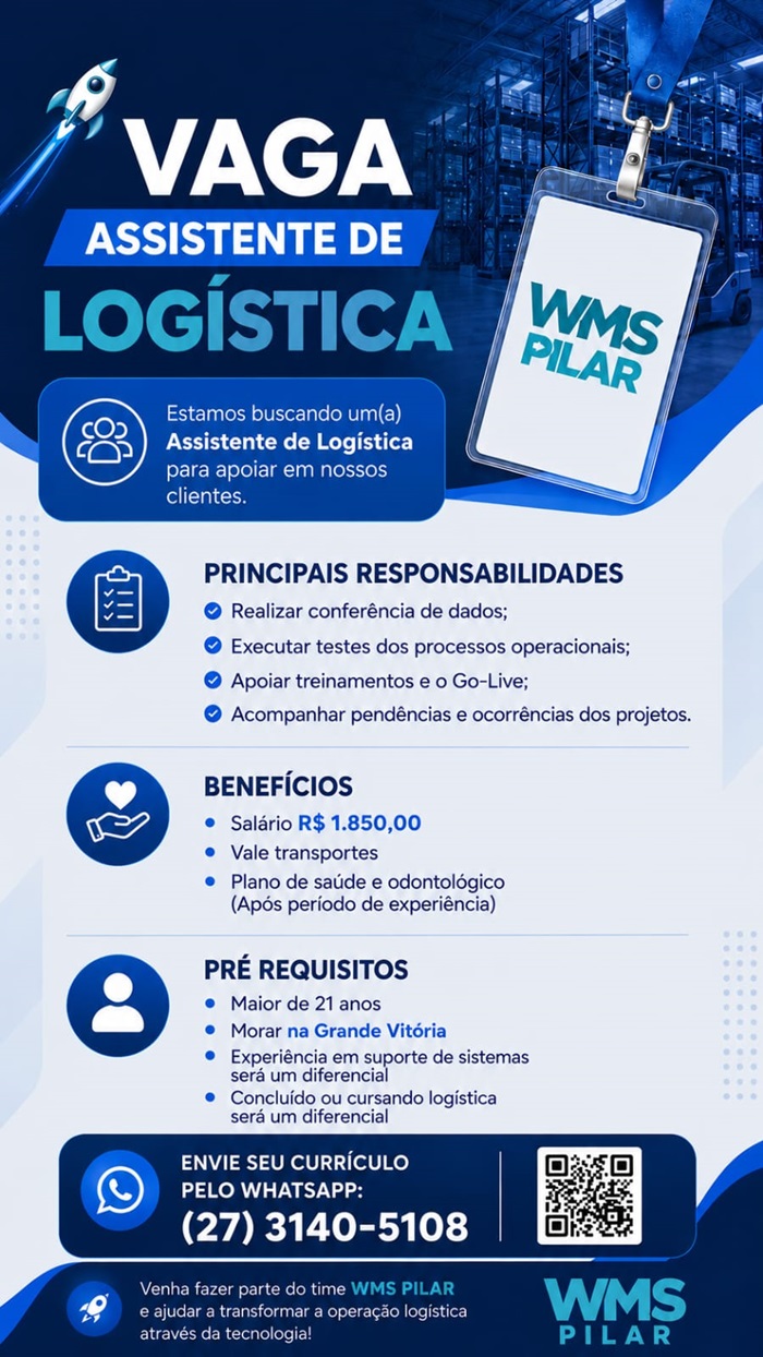  VAGA PARA ASSISTENTE DE LOGÍSTICA