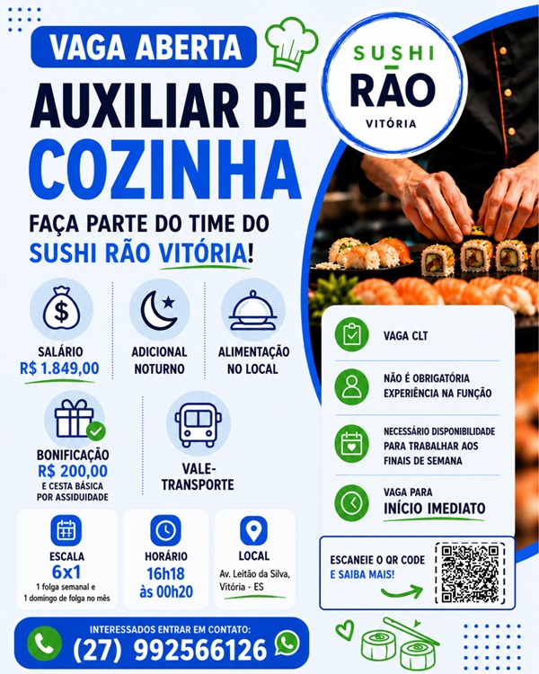 AUXILIAR DE COZINHA - SUSHI RÃO VITÓRIA 