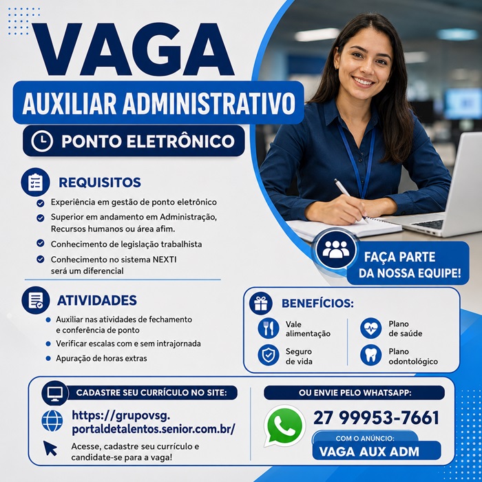Vaga para Auxiliar Administrativo - Ponto Eletrônico