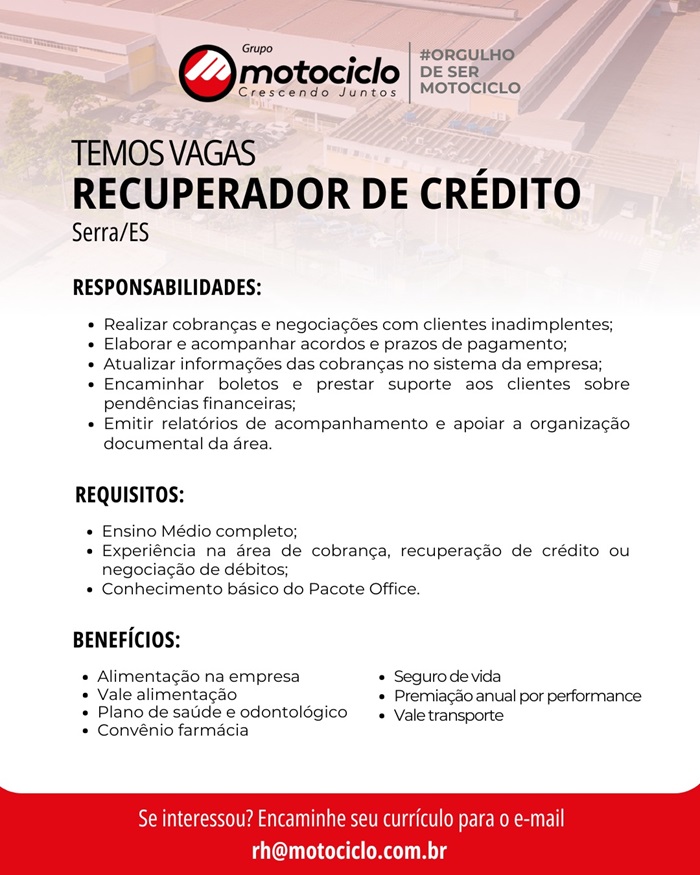 Grupo Motociclo contrata Recuperador de Crédito