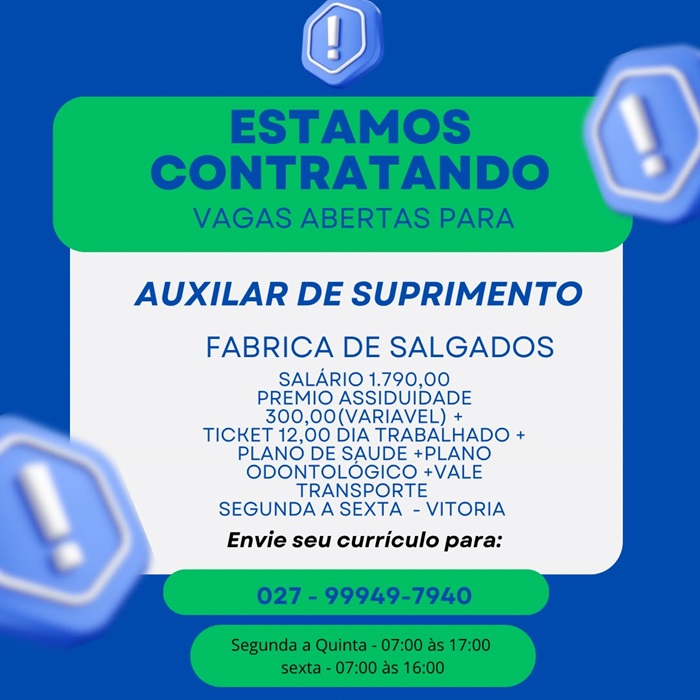 Vaga para Auxiliar de Suprimento