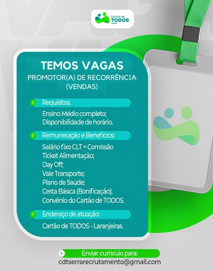 Vaga para Promotor(a) de Recorrência (Vendas)