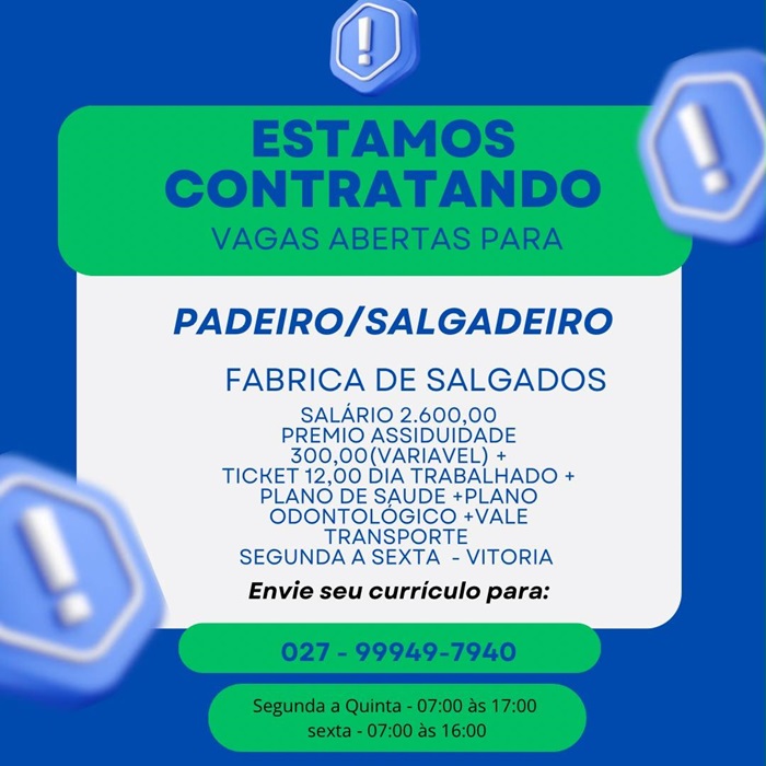 Vaga para Padeiro/Salgadeiro