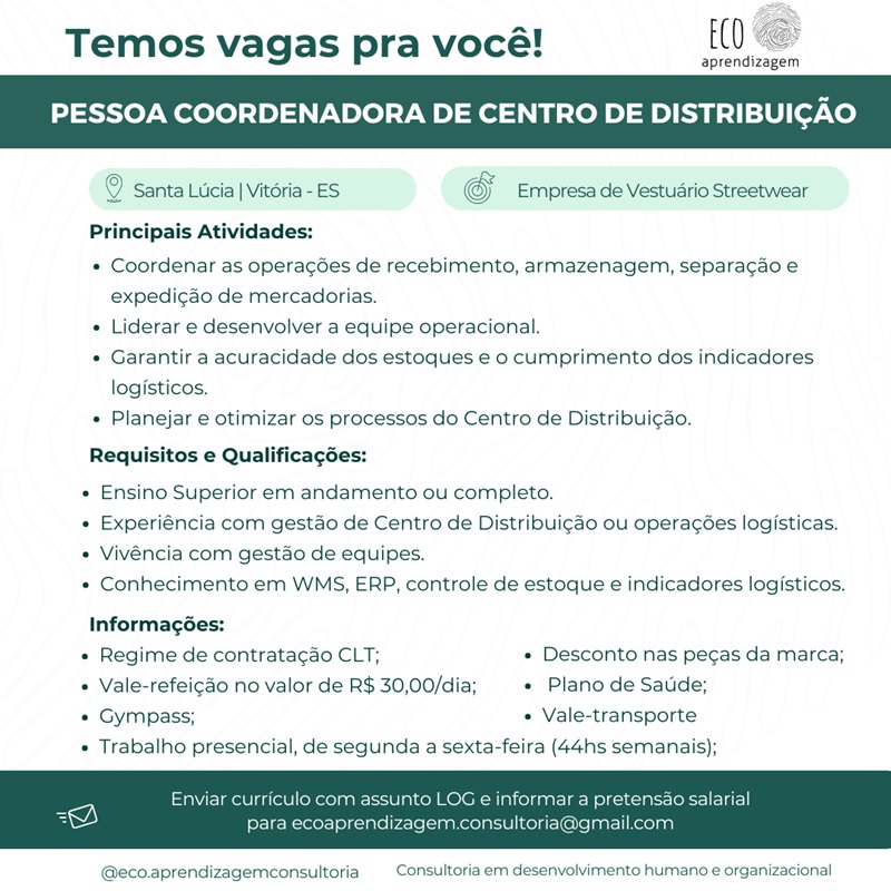 Vaga para Pessoa Coordenadora de Centro de Distribuição