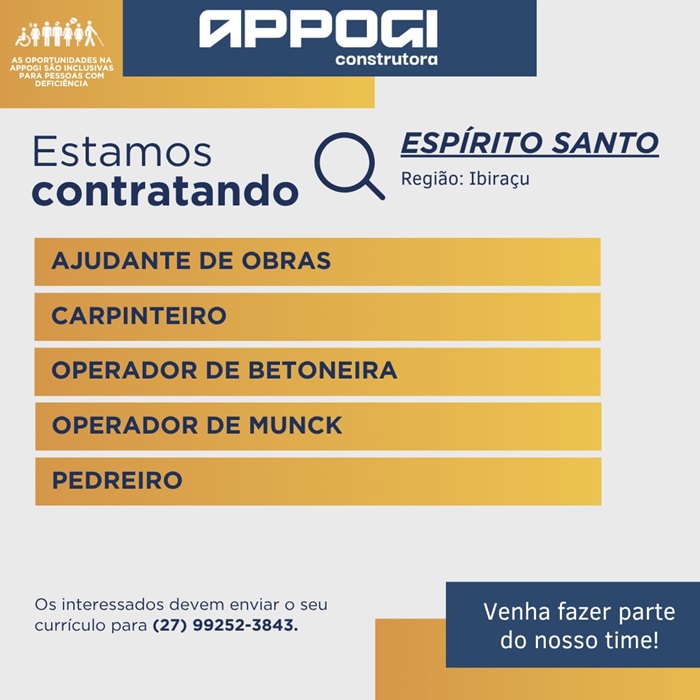 Appogi Construtora abre vagas de Emprego