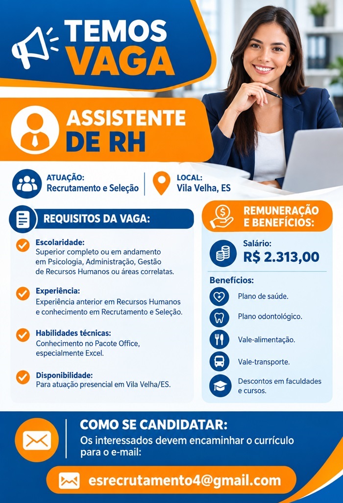 Oportunidade para Assistente de RH