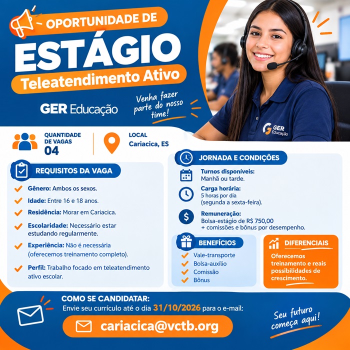 Oportunidade de Estágio: Teleatendimento Ativo