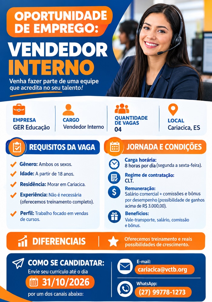 Vaga para Vendedor Interno