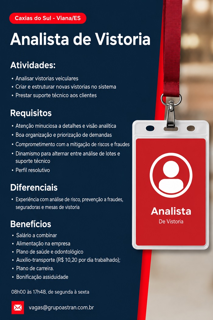 Grupo Astran contrata Analista de Vistoria