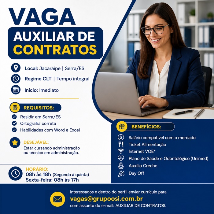 VAGA DE AUXILIAR DE CONTRATOS
