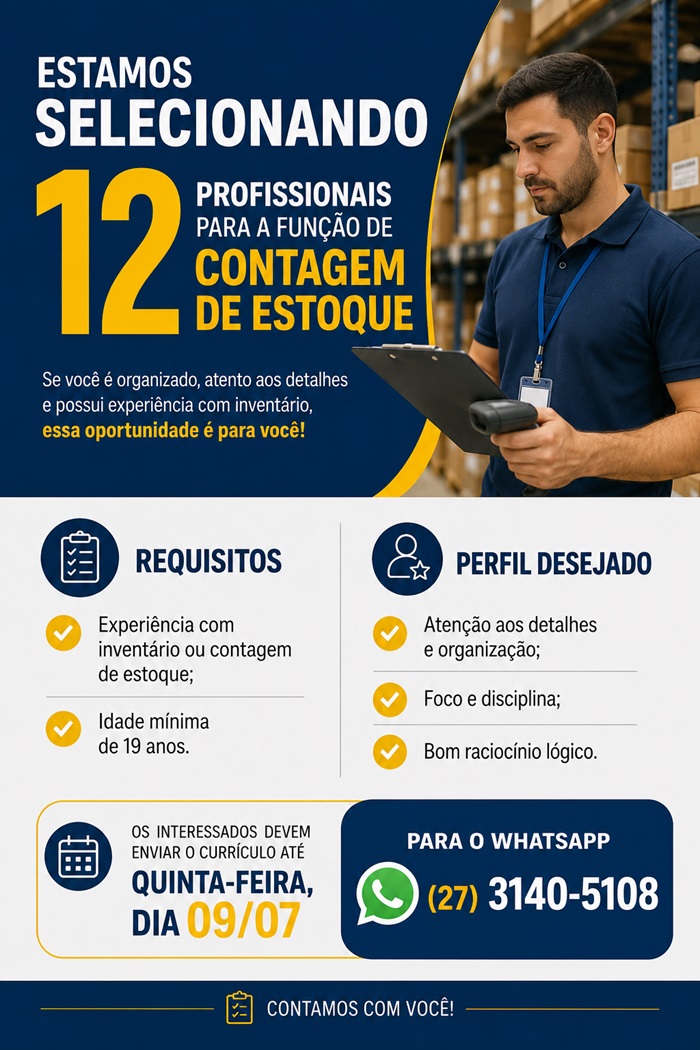 VAGAS PARA CONTAGEM DE ESTOQUE