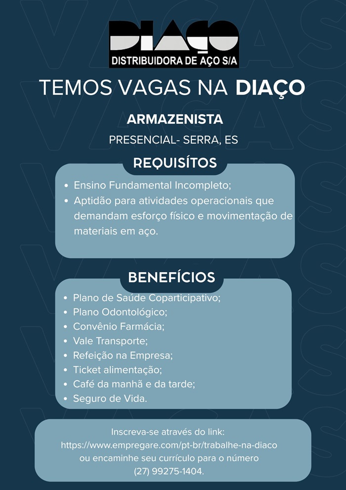 DIAÇO contrata Armazenista