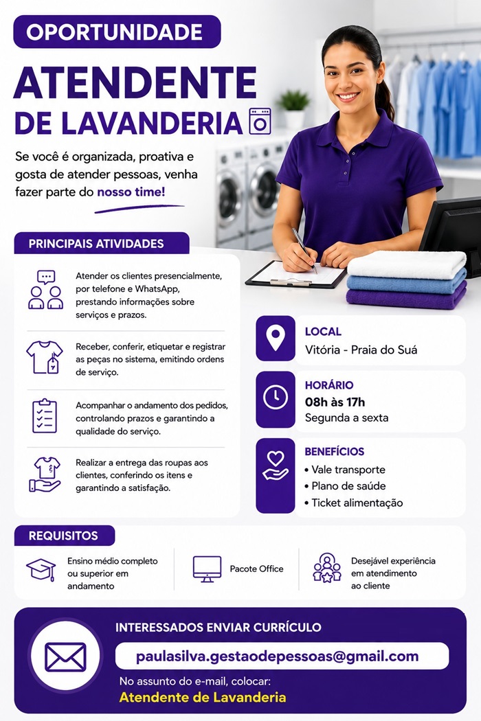 Vaga para Atendente de Lavanderia
