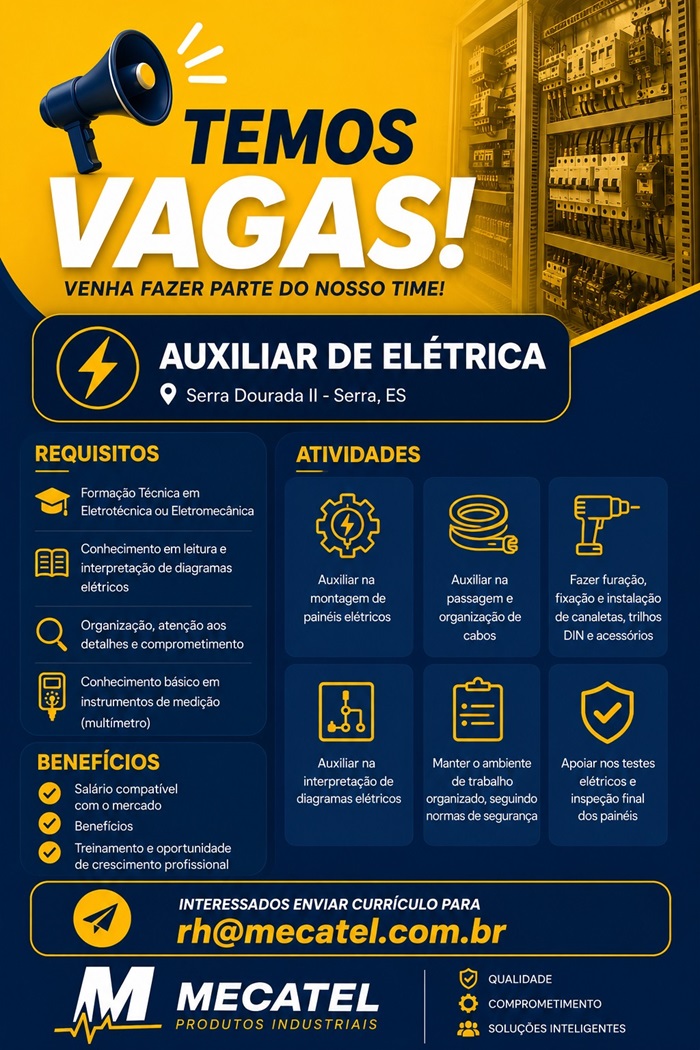 VAGA DE AUXILIAR DE ELÉTRICA