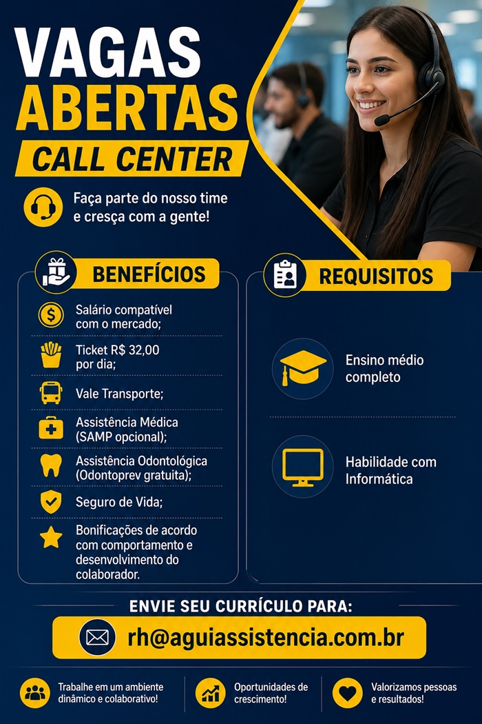Vagas abertas para Call center 